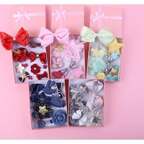 18 Piece hair clip set Cute Hair Accessories Girl headwear Bow Flower animal Hairpins hair band cartoon Elastic Headdress Gift