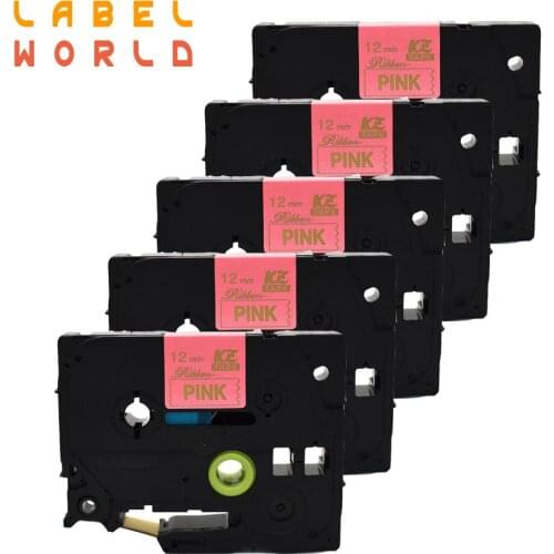 5PACK 12mm Satin Ribbon gold on pink TZe label tape label ribbon Compatible for brother P-TOUCH label printer tze-RE34