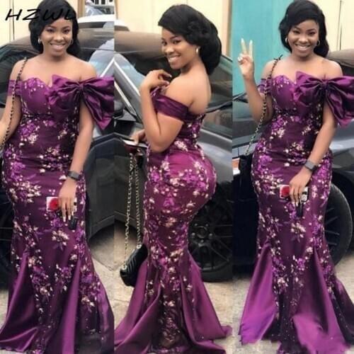 Arabic Plus Size Evening Dresses Off The Shoulder Bow Appliques Plus Size Evening Dress Dubai Aso Ebi Gowns vestidos de fiesta