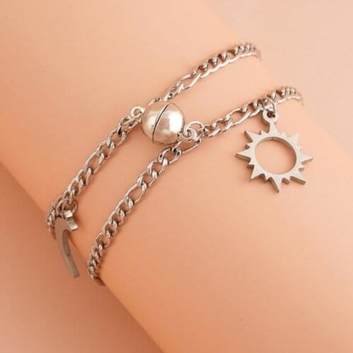 Stainless Steel Sun Moon Couple Bracelet For Women Men Fashion Adjustable Love Jewelry