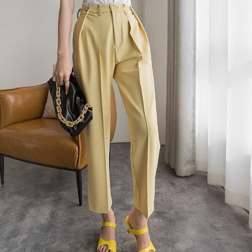 New arrival fashion spring long pants women OL temperament pleated casual simple mid-waist button comfortable wild trousers