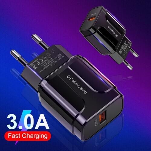 Black Quick Charge 3.0 18W USB Charger EU US 5V 3A Fast Charger Adapter Mobile Phone Charger For iphone Huawei Samsung