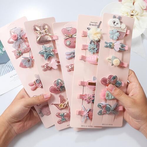 6-piece childrens hairpin set Korean version cute baby cartoon headdress hairpin girls fabric hairpin girl hair accessories