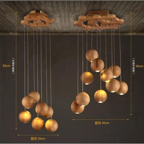 Europe Designer Wooden Hanging Lights Timber Ball Hanging Lamp G4 Pendant Lights Decorative Lighting Fixture Foyer Room MJ1017