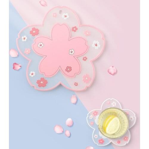 Japanese Style Cherry Blossom Insulation Table Mat Silicone Table Mat Girl Heart Cute Non-slip Bowl Mat Tea Coaster Place Mat