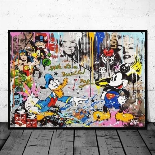 Disney Graffiti Art Mickey and Minnie Hugging Canvas Painting Prints Posters Wall Art Picture for Living Room Decoration Cuadros