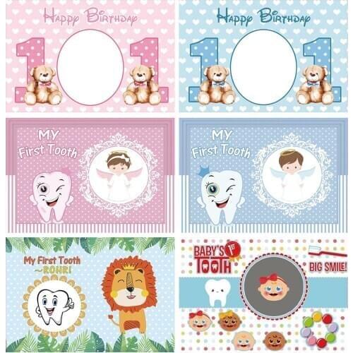 Laeacco My First Tooth Party Backdrop Pink Or Blue Princess Prince Birthday Party Photozone Banner Celebrate Photo Backgrounds