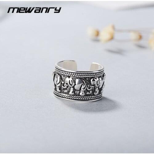 Mewanry 925 Sterling Silver Elephant Open Ring Fashion Vintage Creative Design Party Jewelry Birthday Gifts for Women Wholesale