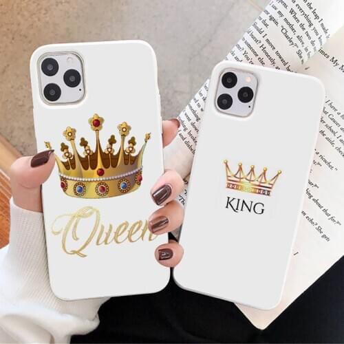 Crown Letter King Queen fashion coque shell fouda Phone Case Candy Color for iPhone 6 7 8 11 12 s mini pro X XS XR MAX Plus