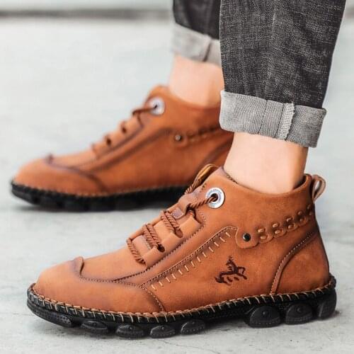 Men Boots Autumn Comfy Durable outsole Lace-up Fashion Shoes Men 2021 Leather Casual Boots Men Brand design Mens Boots size 48