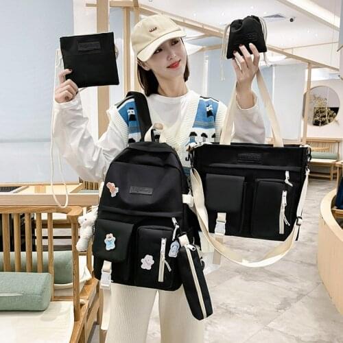 5 Pcs Sets School Bags For Teenager Girls 2021 Kawaii Women Laptop Backpack Shoulder Book Bags Female Travel Bagpack Mochila New