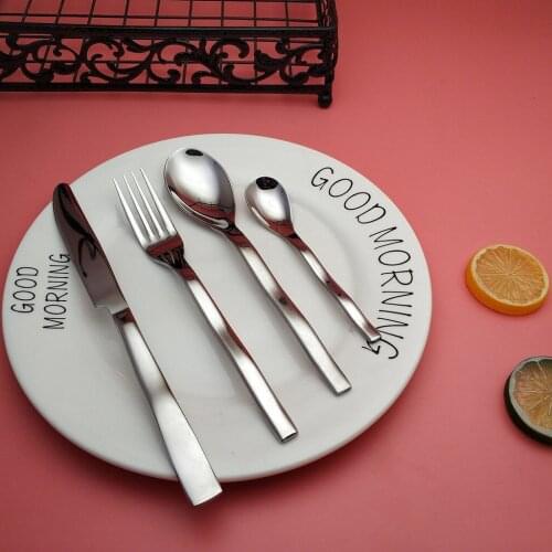 Hot sale wave design silver golden gift box stainless steel table knife fork spoon coffee spoon tableware set