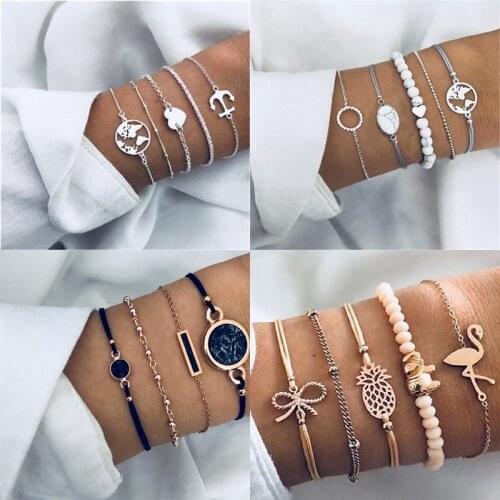 New Bohemian Bracelet Set For women Shell Star Map lotus Pineapple Heart Natural Stone Beads Chains Pendant Bangle Boho Jewelry