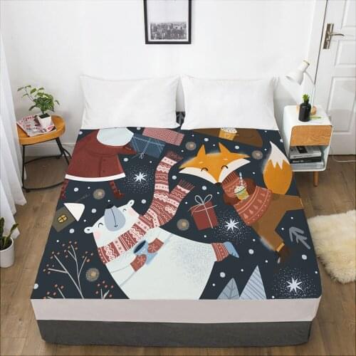 Cartoon Christmas Childrens Elastic fitted sheet bed sheet With An Elastic Band Mattress Cover Bed cover for kids baby fox