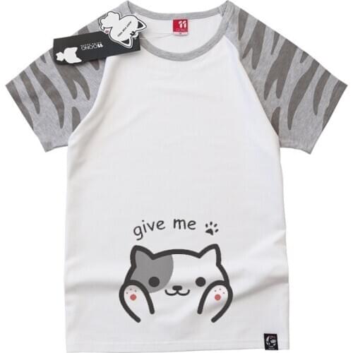 Neko Atsume Cat women tee tshirt clothes O-Neck Short Sleeve Female T-shirt Cotton Tops Japanese Style Summer Cute Tee