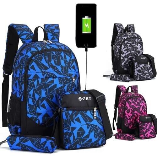 Waterproof Oxford travel Backpacks USB Charge Design school Backpack for Teenagers School Bags Composite Shoulder Bag mochila