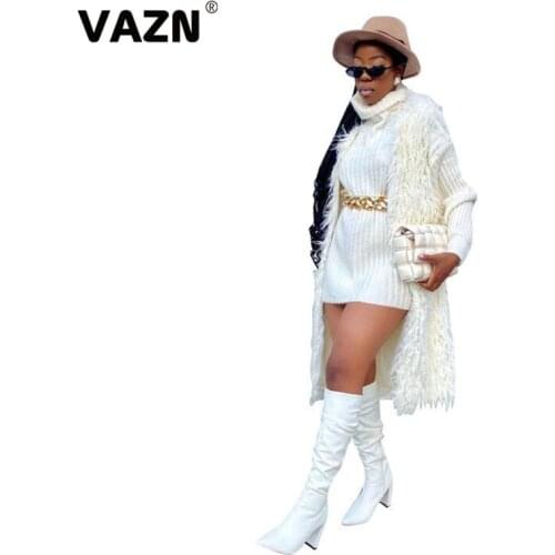 VAZN 2020 Winter New Sweet High-end Young Solid Sexy Daily Open Stitch Warm Thick Tank Sleeve Women Slim X-Long Vest Outwears
