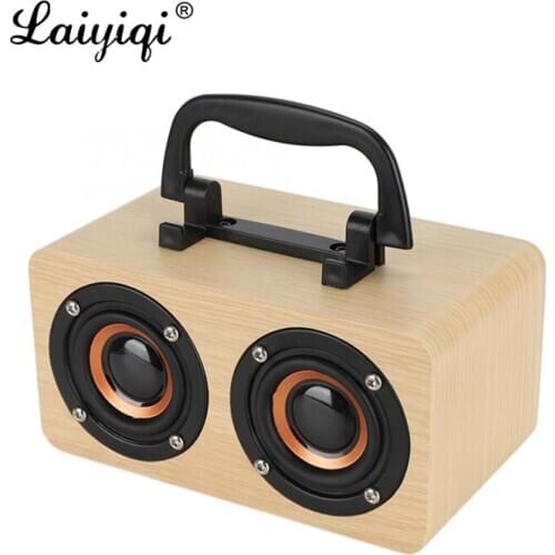 Laiyiqi retro wood mini BT speaker altavoz bluetooth wooden dual speakers 10W portable belt handle radio FM radyo woofer bocina