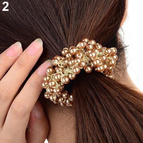 Fashion Women Girls Man-made Pearls Beads Hair Band Rope Scrunchie Ponytail Holder