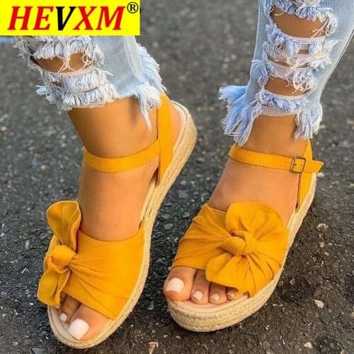 2021 Women Casual Sandals Summer Shoes Hemp Flats Platform Ladies Bowknot Buckle Strap Fashion Woman New Peep Toe Female