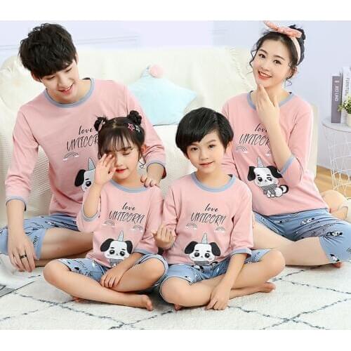 Mum and Son Daughter Family Matching Clothes Sleepwear Set Baby Girls Clothes Summer Homewear Family Look Pajamas Cartoon Suit