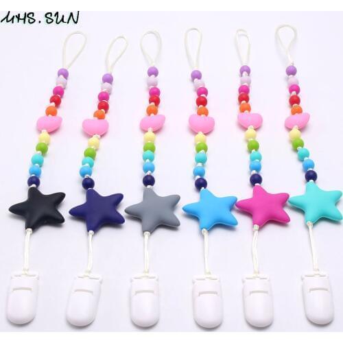 MHS.SUN Baby Newborn Silicone Beads Star Chain Clip Food Grade Teething Beads For Kids Nursing Pacifier Chain Clips Jewelry