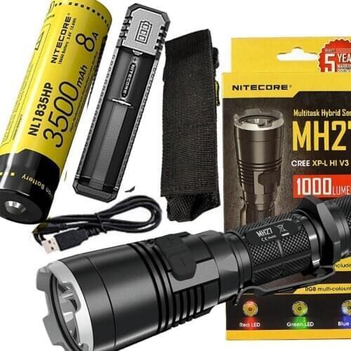 LED Outdoor Flashlight NITECORE MH27 Multitask Torch max.1000LM beam distance 462meter Tactical light + 18650 battery + charger