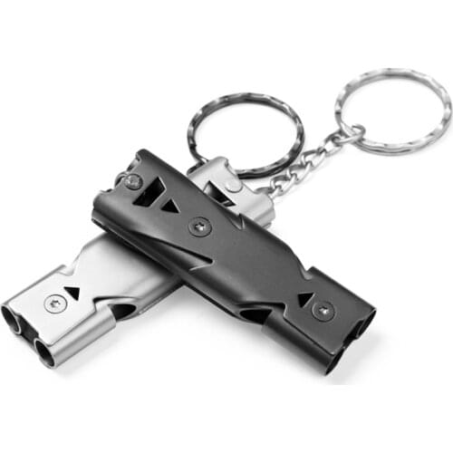 High Decibel Whistle Portable Keychain Stainless Steel Double Pipe Camping Hiking Emergency Survival Whistle Outdoors Tools 2021