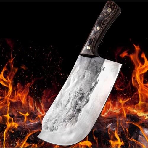 Thickened Cleaver Forged Kitchen Knife Chopping Knife Cutlery Bone Hammer Pattern Kitchen Chef Stainless Carbon Steel Knife