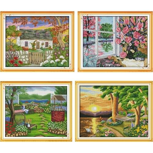 Joy Sunday Spring Embroidery Needlework Sets Cross-Stitch Kits Stamped Patterns 11CT 14CT Print Counted Crafts Thread Home Decor