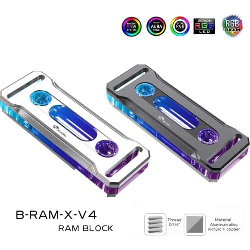 Water Cooling Computer Memory RAM Water Block,Support 2 and 4 Channel RGB Radiator Copper Silver/Black B-RAM-X-V4