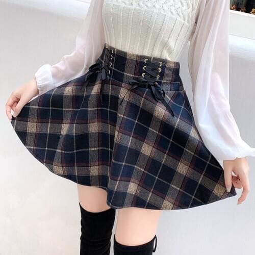 Autumn New Gothic Skirts Women plaid Lace Up Swing Harajuku School Girl Plus Size S-5XL Sexy Short Pleated Skirts G1157