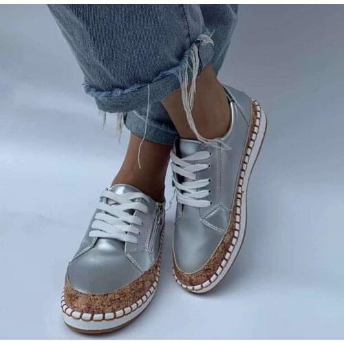 Womens Shoes Spring Autumn Fashion Zipper Pure Color Casual Shoes Flat Large Size Lace Loafers Breathable Walking Flat Shoes