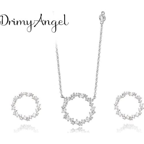 Luxury Wedding Dubai Jewelry Sets for Women Rhinestone Circle Choker Necklaces Earrings Pendientes Brincos 2021