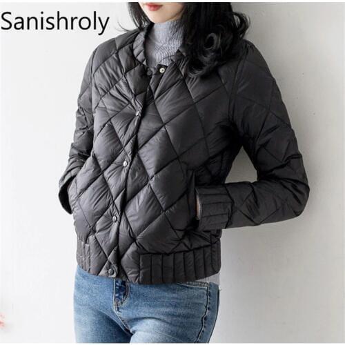 Sanishroly 2019 New Autumn Winter Women White Duck Down Jacket Female Ultra Light Down Coat Parka Short Tops Plus Size 3XL SE425