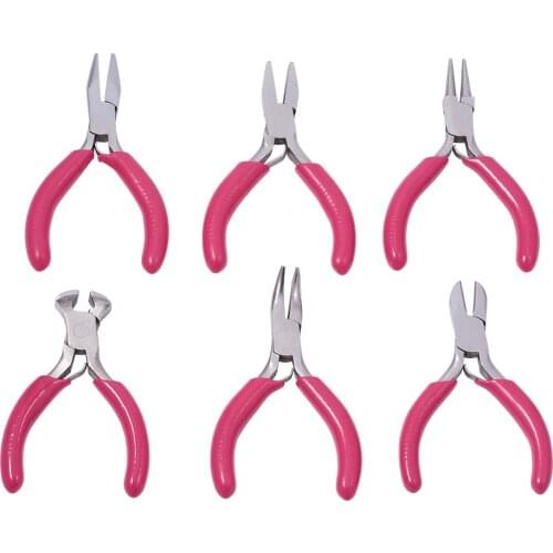 1Set Carbon Steel Jewelry Mini Pliers For Beadwork Jewelry Making Tool Equipment DeepPink 70~80x40~52x6~9mm