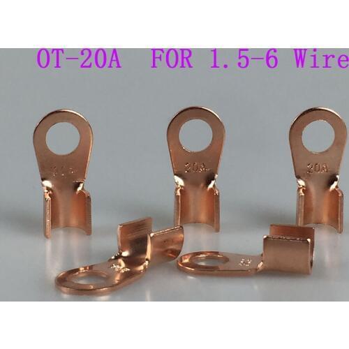 10pcs OT-20ADia Red Copper Circular Splice Ring Terminal Wire Naked Battery Cable Connector lugs Terminals,Used For 1.5-4Wire