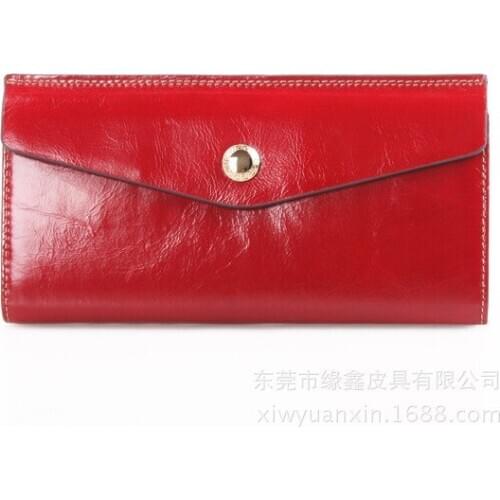 Genuine leather wax skin envelope cover long purse solid wallets card holder high quality
