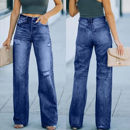 Women Flare Jeans 2021 Stright Trousers Button High Waist Pocket Elastic Solid Color Jeans Slim Denim Pants Jeans Джинсы Женские