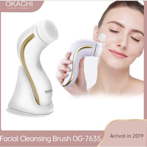 OKACHI GLIYA Electric Facial Cleansing Brush Deep Pore Cleaning Face Cleaner Beauty Tool Waterproof USB Rechargeable Gold