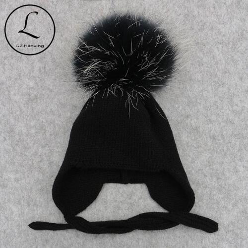 GZHILOVINGL 2017 Winter New Baby Boys Girls Wool Crochet Knitted Beanies With Ears Warm Skullies Caps Hats With Real Fur Pom Pom