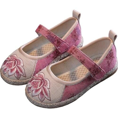 Childrens Embroidered Shoes Girls Jacquard Cotton Embroidered Shoes Retro Ethnic Style Girls Embroidered Flowers Soft Flats