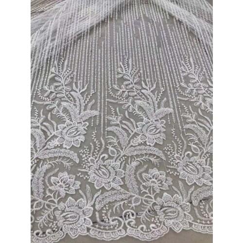 Exquisite promotion white wedding dress bead tube + sequin embroidery, French tulle lace, suitable for fashionable wedding dress