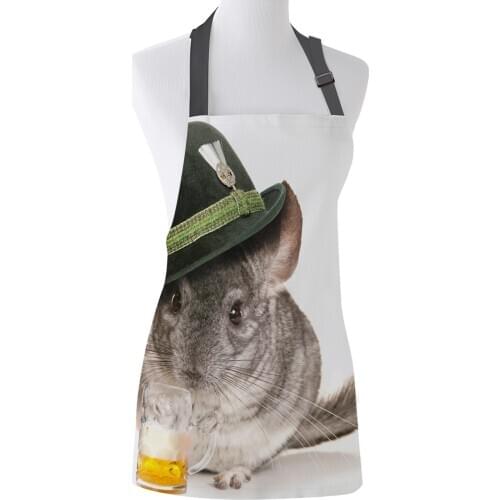 Kitchen Apron Rat Wearing A Green Hat Is Drinking Beer Adjustable Sleeveless Canvas Aprons for Women Kids Home Cleaning Tools