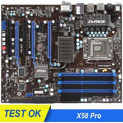 For MSI X58 Pro Motherboard LGA 1366 DDR3 24GB For Intel X58A X58M Desktop Used Mainboard SATA II PCI-E X16
