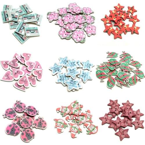 Cute Painting Wooden Buttons For Scrapbooking Sewing Clothes Button DIY Kid Apparel Supplies Patterned Decorative Buttons SC100