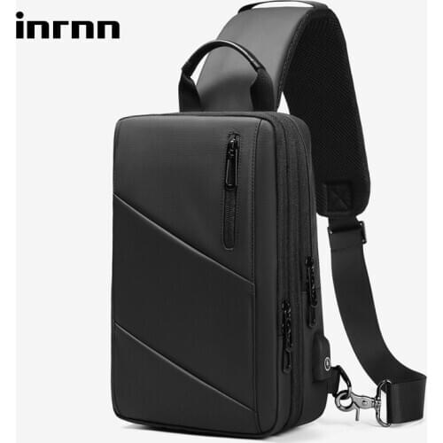 Inrnn Multifunction Men Chest Bag Expandable Male Shoulder Bags Waterproof Sling Messenger Bag USB Charging Casual Crossbody Bag