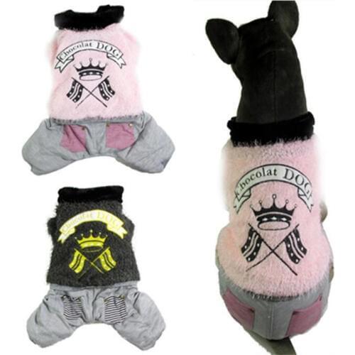 Fashion Fur Fleece Dog Romper Winter Warm Pet Clothes Jumper Crown Print Jumpsuit Overall Costume For Puppy Doggie Pet Dog