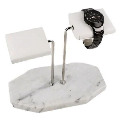 Marble Base Gold Support Rod Watch Stand Display Stand PU Leather Double Watch Jewelry Storage Rack