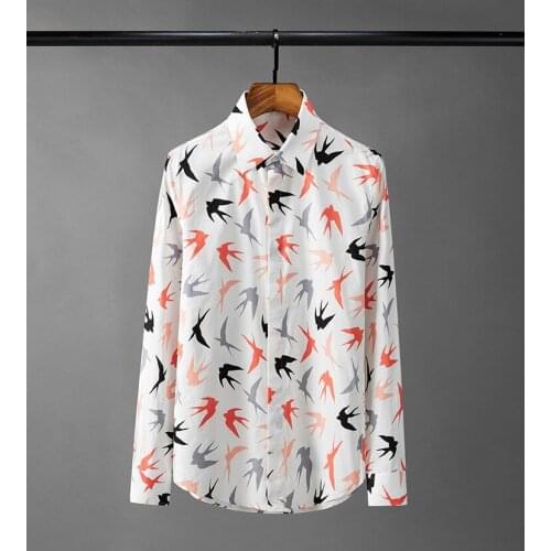 New Swallow All Printed Mens Shirts Luxury Long Sleeve Casual Party Mens Dress Shirts Plus Size 4xl Slim Fit White Man Shirts